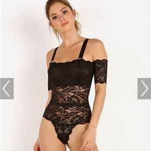 HAH Hot As Hell I Stopped It Lace Bodysuit Black Small